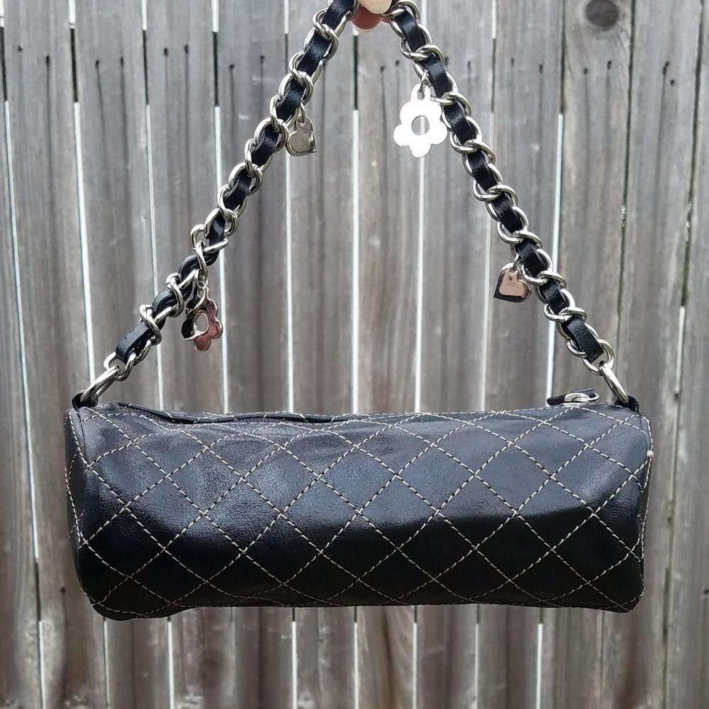 Aurielle Mini Y2K 90s Black Stitch Charms Bag